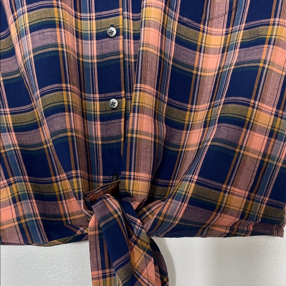 Madewell Navy and Orange Plaid Button-Down Shirt - Picture 5 of 8